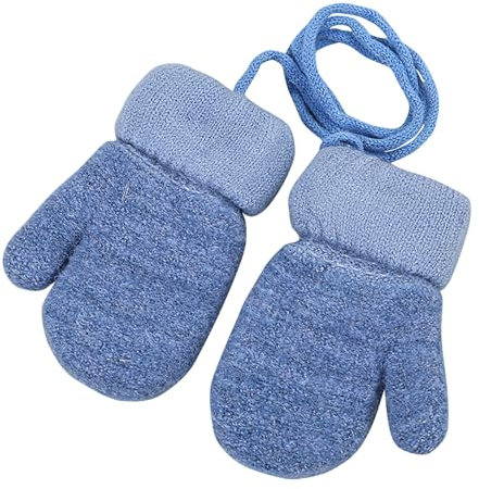 HFMYGS Winter Kleinkinder Strick Gloves mit Schnur, Kinderhandschuhe Kleinkind Handschuh, Baby Handschuhe Kinder, Fäustlinge Kinder, Wollhandschuhe für Kind Winterhandschuhe (Blaue)