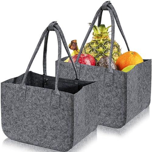 Lighterday 2 Stück 30L Filztasche Groß Einkaufstasche Faltbar,Tote Bag Filztaschen Shopper,Filzkorb mit Lange Henkel,Filz Einkaufskorb Filztaschen mit Innentasche (Dunkelgrau)
