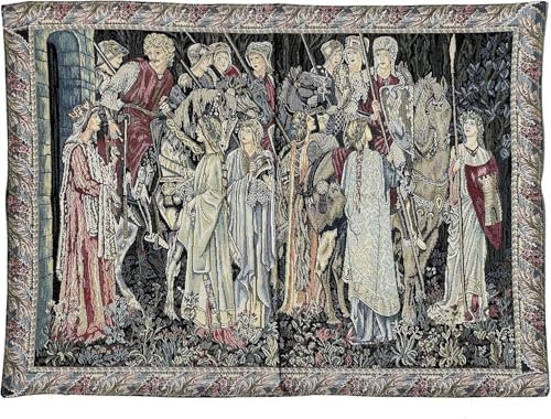 Generisch Mittelalterliche Wandteppich-Reproduktion, Historische Szene mit Pferden und Figuren, Dekorativer Gobelin im Vintage-Stil 95x70cm Arazzo