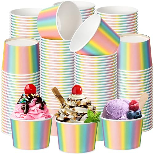 Zhehao 60 Pcs Pastel Ice Cream Paper Cups 9 oz Pastel Rainbow Disposable Dessert Bowls Snack Cups for Birthday Baby Shower Rainbow Ice Cream Party Supplies