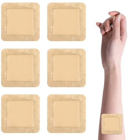 Bettinay 6 PCS Silicone Foam Dressing, 10 * 10 cm Highly Absorbent and Waterproof Dressings for Wounds