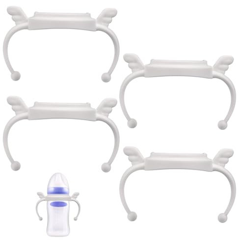 BOXOB 4pcs Baby Bottle Handles for Lansinoh Bottles, Ergonomic Bottle Holders Compatible with Lansinoh 5oz and 8oz Feeding Bottles for Newborns, BPA-Free (White)