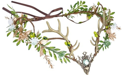 MOSTORY Feen Geweih Kopfschmuck für Weihnachten Kleidung Damen, Rentier Elfenkrone für Renaissance Karneval Cosplay