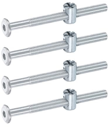 QUARKZMAN 4Pcs Boulons Pour Cadre De Lit M6 x 75mm Boulons À Tête Hexagonale Avec Écrous Barillet Pour Lit Superposé Vis Pour Meubles Avec Tête En Forme Riz Et Écrou Barillet, Argent