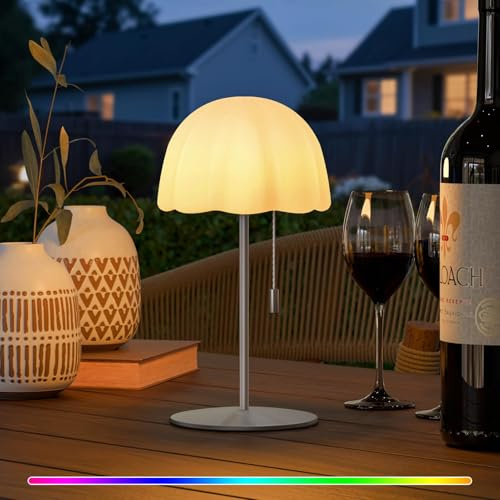 FUYO Tischlampe Kabellos, LED Aufladbar Akku Tischleuchte, Dimmbar Warmweiß 8 Farben Tischleuchte mit Fernbedienung, IP44 Wasserdicht für Restaurant, Party, Ihr Haus Und Garten Indoor Light