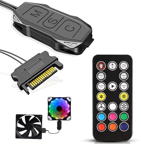 ARGB Controller mit Fernbedienung, 5V 3-Pin SATA Power RGB Fans Controller, 17 Key Fernbedienung Switch RGB Fan Hub für DIY-Lüfter, Beleuchtungssteuerung und Lichtleisten