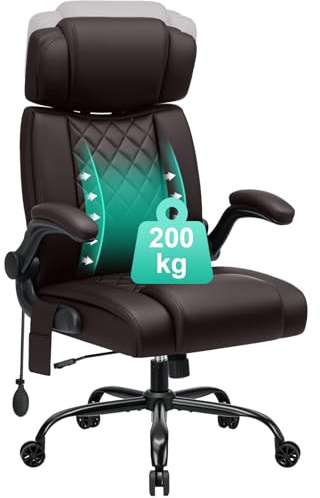 HOFFREE Bürostuhl Ergonomischer mit Lendenstütze,Verstellbare Kopfstütze | PU-Leder Chefsessel 200kg mit Hochklappbare Armlehnen Hoher Rückenlehne Computerstuhl ,Dunkelbraun