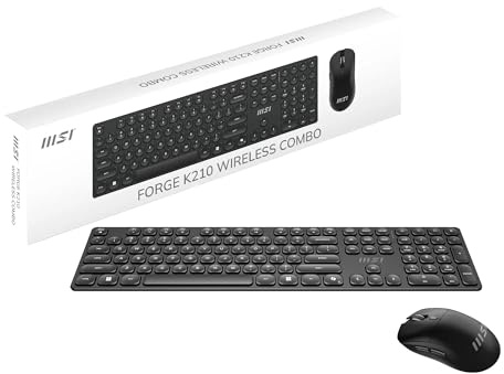 MSI FORGE K210 WIRELESS COMBO, QWERTY, IT Layout - Tastiera + Mouse Switch a forbice, Low-Profile, Wireless 2,4 GHz, Ricaricabile fino a 120 ore, USB 2.0, Mouse con sensore ottico 1600 DPI