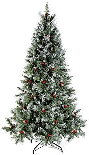 WeRChristmas Scandinavian Blue Spruce Christmas Tree Includes Pine Cones and Berries with Easy Build Hinged Branches, Green, 6 feet