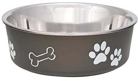LOVING PETS Stainless Steel Bella Dog Bowl Non-Slip Dishwasher Safe & Bacteria Resistant Metallic Pet Dish - Espresso - Medium
