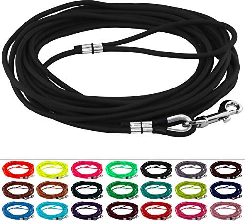 LENNIE Runde BioThane Schleppleine für Hunde ab 25kg, Ø 8mm, 15m lang, mit Handschlaufe, Schwarz