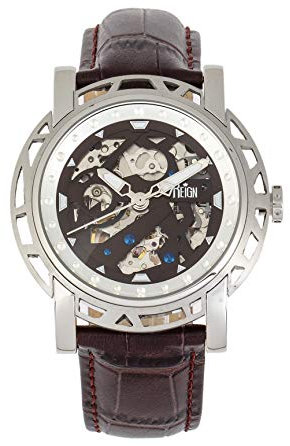 Reign Mens Stavros Automatic Skeleton Dial Crocodile-Embossed Leather Strap Watch Silver REIRN3701