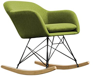 KAWOLA Schaukelstuhl Stella - Moderner Schaukelsessel in Grün, Polyesterbezug, Eichenholz Kufen, Robustes Metallgestell, Ideal für Wohnzimmer & Leseecke, 62cm x 73cm, Komfort & Style vereint