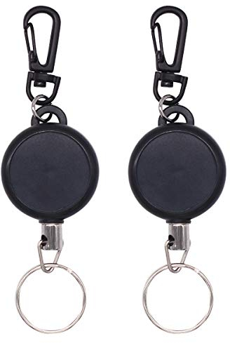 Natuce 2 Pezzi 60 cm Portachiavi Retrattili, fune d'acciaio, pesanti Distanziatori retrattili Clip a bobina di chiave con corda , Moschettone Catena Chiave , Nero