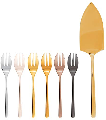 Rosenthal Sambonet - Linear - Tortenset - Tortenheber + 6 Kuchengabeln - Multicolor - Edelstahl/Metallic - 7-teilig
