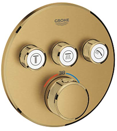 Grohe Grohtherm SmartControl Thermostat with Three Shut-Off Valves, Round Wall Rosette, Colour: Fresh Dawn Brushed - 29121GN0