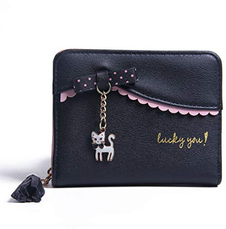 LUI SUI Femmes PU Portefeuille en Cuir Joli Chat Animal Titulaire de la Carte Organisateur Petit Coin Bourse Tassel Zipper pour Dames et Filles
