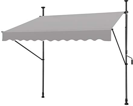 Aufun Klemmmarkise mit Handkurbel Balkon 350 x 120 cm Hellgrau Balkonmarkise ohne Bohren Markise Sonnenschutz aus Polyester UV-Beständig und Höhenverstellbar, Terrassenüberdachung