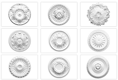 MARBET DESIGN Stuckrosette aus EPS Styropor - Deckenrosette silber, Zierelement, Stuck (R-15 Ø 34cm) Wanddekoration Schlafzimmer Lampe Rosette rund