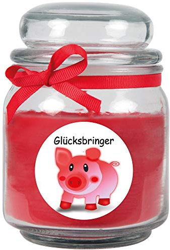 HS Candle Duftkerze im Bonbonglas Viel Glück, Duft: Rose (Rot), 300g - Brenndauer bis zu 70 Stunden, Kerze aus Glas mit Duft