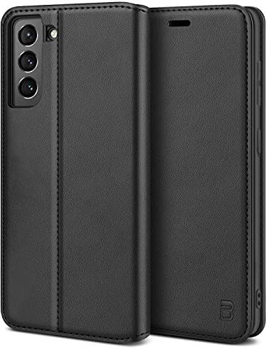 BEZ Handyhülle für Samsung Galaxy S21 Hülle, Premium Tasche Kompatibel für Samsung S21 5G /4G, Tasche Case Schutzhüllen aus Klappetui mit Kreditkartenhaltern, Ständer, Magnetverschluss, Schwarz