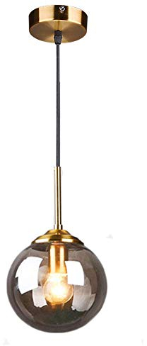 LFsem Industriel Rétro Suspensions Boule De Verre Lampe Suspension Raccords En Laiton Suspension E27 Loft Suspension pour Salon Salle À Manger Chambre (Célibataire, Gris)
