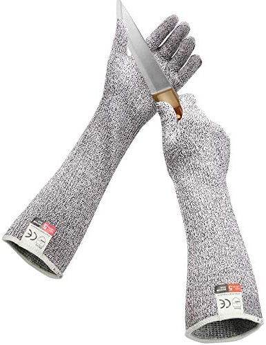 GRSTREE Gartenhandschuhe Damen, Schnittschutzhandschuhe mit langen Ärmeln, Hochleistungsstufe 5 Anti-Schnittärmel, Lebensmittelechte Qualität,EN388-zertifiziert Arbeitshandschuhe Herren Größe M