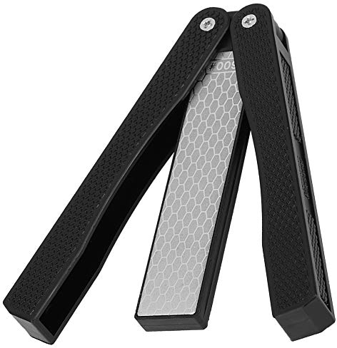 Aiguiseur Double Face Diafold, Pierre à aiguiser Diamant Fin/Gros, Grain 400/600 aiguiseur de Couteau Pliable Pierre à aiguiser antidérapante Portable (Noir)(Noir)