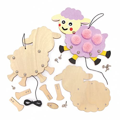 Baker Ross AX822 Schaf Marionette Holz Bastelset - 3er Pack, Kreativset zum Basteln für Kinder