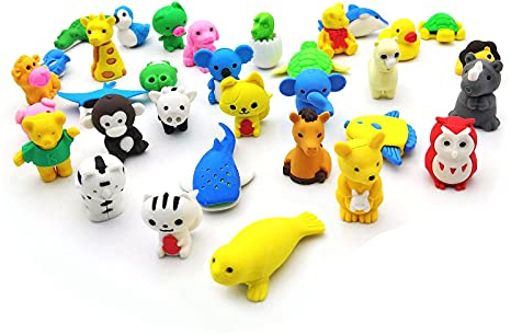 LURICO 36 Stück Radiergummi Tiere Set, Neuheit Radiergummis für Party Favors, Tiere Radiergummis für Kinder Bleistift Radierer Geschenke Klasse Belohnungen für Studenten, Kindergeburtstag