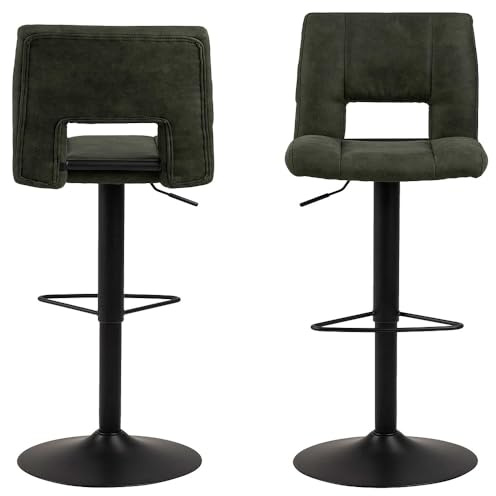 AC Design Furniture Sonia Barhocker 2er Set, H: 115 x B: 41,5 x T: 52 cm, Olivgrün/Schwarz, Stoff/Metall, 2 Stk.