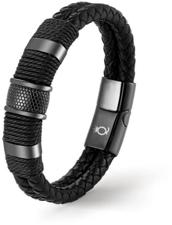 UNIQAL | Lederarmband Herren Premium Style Mens Bracelet | Gratis Geschenk Box | Echtleder, Edelstahl (Schwarz, 21.00, Zentimeter)