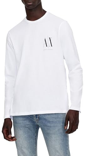 Armani Exchange Men's Long Sleeves, Front Print Logo T-Shirt, White, Extra Large