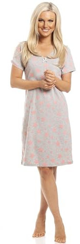 Camille Womens Smooth Soft Cotton Summer Nightshirts 18-20 Grey/Coral Star