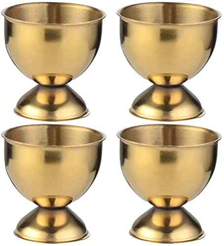 PULABO Set of 4 Stainless Steel Egg Tray Egg Holder Stand Hard and Soft Boiled Egg Cups Set for Home Restaurant (Golden) Convenient and clever