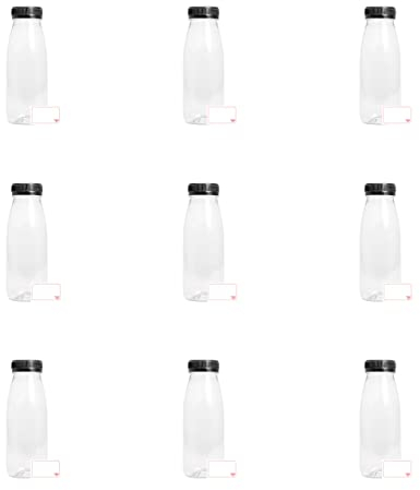 TEC Juice Bottles with Lids 250ml UK Made 30% Recycled PET Plastic Small Clear Round Tamper Evident Mini Drink