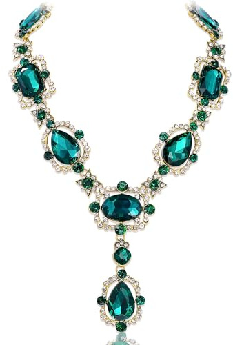 NABROJ - Collar largo con diamantes de imitación verde esmeralda y cristal para disfraz de boda, joyería renacentista para mujer, collar grande dorado, collares gruesos para mujer, a la moda