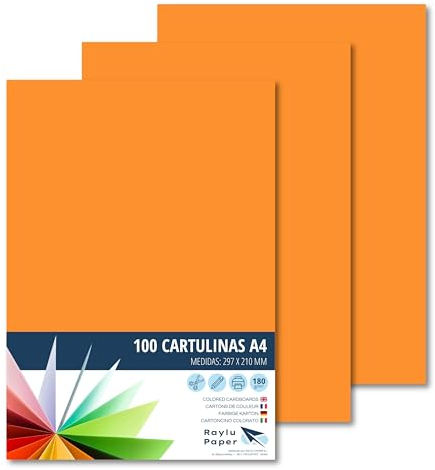 RAYLU PAPER – Tonpapier A4, 100 Stück Kartonpapier 180g/m², 210 x 297 mm, professionelle farbige Kartons für Büro, Kopierpapier, Buntes Papier zum Basteln (Orange)