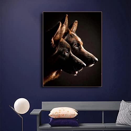 Deutscher Schäferhund Malerei Schwarz-Weiß Tier Leinwand Kunst Poster und Drucke Wandbild Wandbild für Wohnzimmer Dekor 80x100cm(31x43in) Rahmenlos