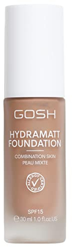 GOSH Foundation mit LSF 15 für helle & dunkle Haut, vegan I Mattierendes Make-up für trockene, sensible & ölige Haut I wisch- und schweißfest, ölfrei I Deckkraft regulierbar, kein Maskeneffekt I 012R