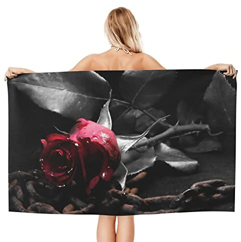 Gothic Strandtuch mit schwarzen Rosen, bedruckt, Mikrofaser, schnell trocknend, für Erwachsene, leicht, weiche Badetücher, schnell trocknende Handtücher für Reisen, Camping, Fitnessstudio, Strand,