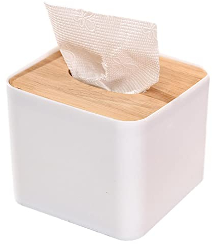 Home Tissue Paper Dispenser, Boho Decor Tissue Box Square Paper Tissue Holder with Rubber Wood Cover, Napkin Tissues Organizer Home Decor for Bathroom, Bedroom, Dresser