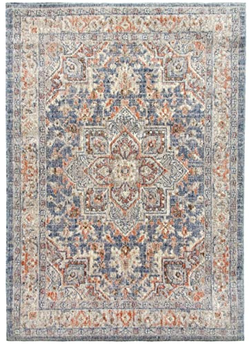 SrS Rugs Vintage Rugs for Living Room, Bedroom, Dining Room, Kitchen Room - Boho Distressed Traditional Faded Ikat Style Multicoloured Design Smooth Soft Low Pile (Eco Aurora, 160 x 230 cm)