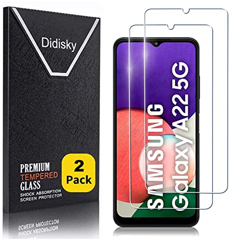 Didisky Lot de 2 Protecteur Verre Trempé pour Samsung Galaxy A22 5G (Non pour Galaxy A22 4G), Film Protection écran, dureté 9H, Pas de Bulles, Haute définition