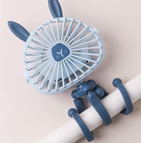 Cute Pram Fan Stroller Fan With Bunny Ears, Flexible Tripod Clip On with LED, Rechargeable Battery Operated Handheld Personal Fans, Rotatable Portable Mini USB Fans for Car Seat Crib Bike Treadmill
