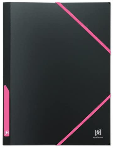 OXFORD Pochette Plastique 3 Rabats For Students A4 avec Elastique Dos 30mm Couverture Polypro Bicolore Noir/Rose