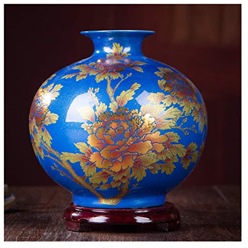 CAZARU Vases Nouveau Style Chinois Vase Jingdezhen Jaune Cristal Glaçure Fleur Vase Décor À La Main Brillant Famille Rose Vases Décoratif Fleur Vase