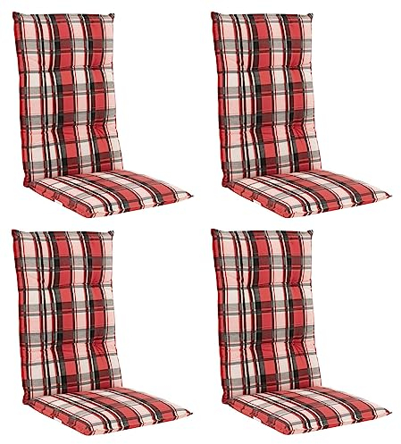 Gartenstuhlauflagen Hochlehner 4er Set - 119 x 48 cm - Rot - Kariert - Baumwolle - Polyester - Sesselauflage Sitzpolster Stuhlauflage