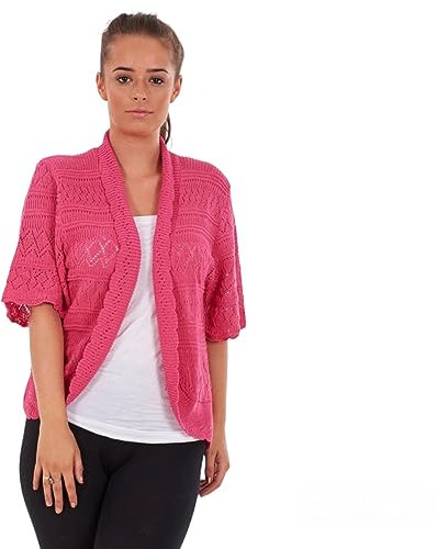 Bolero da donna lavorato a maglia, coprispalle da donna, a maniche corte, elegante, aperto sul davanti, cardigan top t-shirt estivo taglie forti festa, Fucsia, 52-54 Di Più
