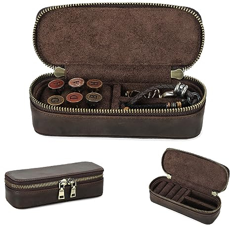 Contacts Crazy Horse Leder-Manschettenknopf-Box für Herren, Reise-Schmuck-Aufbewahrungsbox, kleiner Schmuck-Organizer, gepolstertes Tablett für Manschettenknöpfe, Ringe, Ohrringe, Ohrstecker